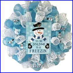 Tis The Season To Be Freezin Snowman Winter or Christmas Deco Mesh Wreath