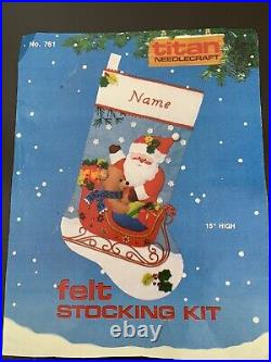 Titan 15 Felt Christmas Stocking Handcrafted Santa and Teddy Bear in Sleigh