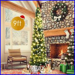 Topbuy 5/6/7/8/9FT Pencil Christmas Tree PVC Artificial Slim Tree with Metal Topbuy 5/6/7/8/9FT Pencil Christmas Tree PVC Artificial Slim Tree with Metal