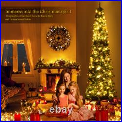 Topbuy 5/6/7/8/9FT Pencil Christmas Tree PVC Artificial Slim Tree with Metal