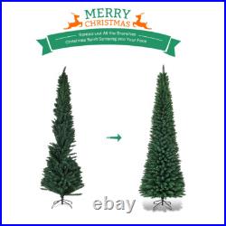 Topbuy 5/6/7/8/9FT Pencil Christmas Tree PVC Artificial Slim Tree with Metal Topbuy 5/6/7/8/9FT Pencil Christmas Tree PVC Artificial Slim Tree with Metal