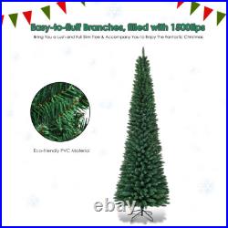 Topbuy 5/6/7/8/9FT Pencil Christmas Tree PVC Artificial Slim Tree with Metal Topbuy 5/6/7/8/9FT Pencil Christmas Tree PVC Artificial Slim Tree with Metal