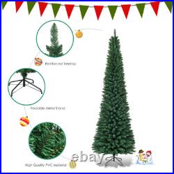 Topbuy 5/6/7/8/9FT Pencil Christmas Tree PVC Artificial Slim Tree with Metal Topbuy 5/6/7/8/9FT Pencil Christmas Tree PVC Artificial Slim Tree with Metal