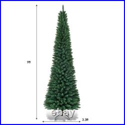 Topbuy 5/6/7/8/9FT Pencil Christmas Tree PVC Artificial Slim Tree with Metal Topbuy 5/6/7/8/9FT Pencil Christmas Tree PVC Artificial Slim Tree with Metal