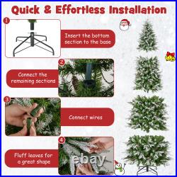 Topbuy 6/7.5/9 FT Pre-Lit Artificial Christmas Tree Snow Flocked Hinged Xmas