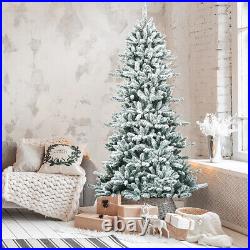 Topbuy 7ft Snow Flocked Fir Artificial Christmas Tree Hinged Decoration Pine