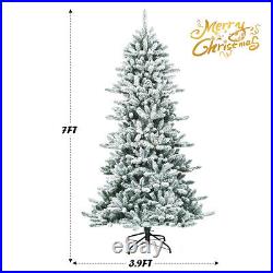 Topbuy 7ft Snow Flocked Fir Artificial Christmas Tree Hinged Decoration Pine