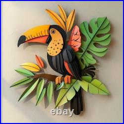Toucan Metal Wall Art, Tropical Bird Jungle Leaf Decor