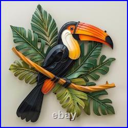 Toucan Metal Wall Art, Tropical Bird Jungle Leaf Decor