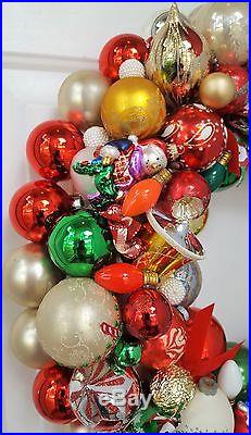 Traditional Vintage Glass Christmas Ornament Wreath Hand Crafted 23 Red Santa