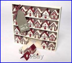 Traditional Wooden Red House Advent Village XMAS Display Calendar East Of India