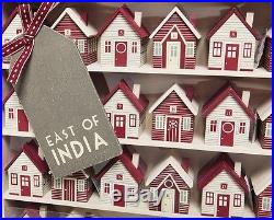 Traditional Wooden Red House Advent Village XMAS Display Calendar East Of India