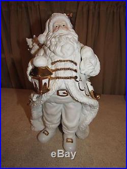 Traditions Christmas Porcelain Santa Sleigh & Reindeer Matte White Gold Accents