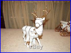 Traditions Christmas Porcelain Santa Sleigh & Reindeer Matte White Gold Accents