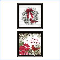 Trendy Decor 4U 2- Piece Vignette Cardinal Wreath Black Framed Wall Art Print