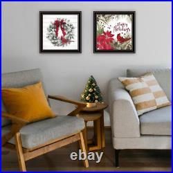 Trendy Decor 4U 2- Piece Vignette Cardinal Wreath Black Framed Wall Art Print