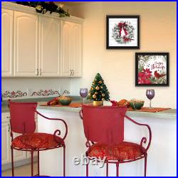 Trendy Decor 4U 2- Piece Vignette Cardinal Wreath Black Framed Wall Art Print