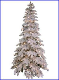 Trestrella 7.5 Heavy Flocked Snowfall Pine Prelit White Clear Lights Xmas Tree