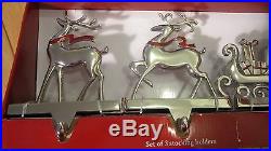 Trimmerry Silver Reindeer & Santa's Sleigh set of 3 Stocking Holders, Christmas
