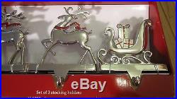 Trimmerry Silver Reindeer & Santa’s Sleigh set of 3 Stocking Holders, Christmas
