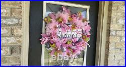 Tropical Flamingo Paradise Deco Mesh Front Door Wreath Summer Home Decoration