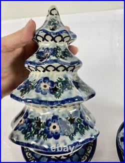 Two Polish Pottery Christmas Tree Candle Holder 8 Ceramika Artystyczna UNIKAT