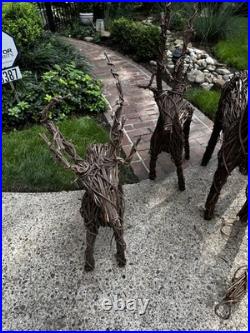 UPDATED! Grapevine Deer Outdoor Winter Holiday Decoration Family Of 6 Total