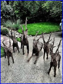 UPDATED! Grapevine Deer Outdoor Winter Holiday Decoration Family Of 6 Total