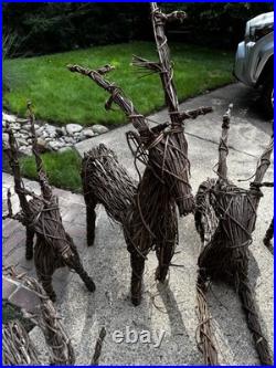 UPDATED! Grapevine Deer Outdoor Winter Holiday Decoration Family Of 6 Total