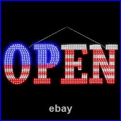 USA Flag 40X14 Extra Jumbo LED Open Signs for Business, Unique Design Super Br