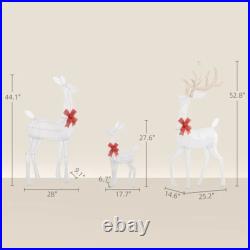 US STOCK 3-Pc Lighted Reindeer Family 283 LEDs Bows FAST SHIP