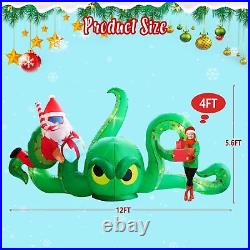 UniqSeason 12FT Christmas Inflatables Green Octopus with Santa and Gift Box