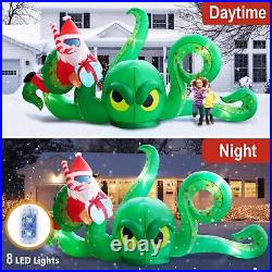 UniqSeason 12FT Christmas Inflatables Green Octopus with Santa and Gift Box