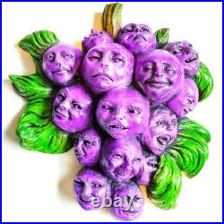 Unique Handmade Wall Decor, Funny Grapes Face Sculpture, Weatherproof Cast Stone