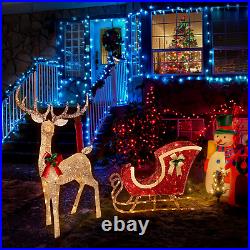 VIKIMORA 57 Christmas Deer Sleigh Set Lighted up Decoration for Indoor Outdoor/