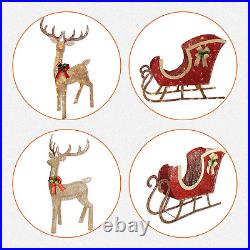 VIKIMORA 57 Christmas Deer Sleigh Set Lighted up Decoration for Indoor Outdoor/