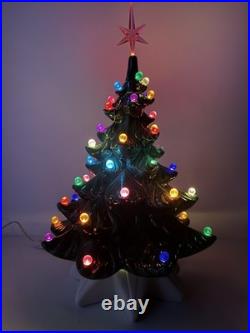 VINTAGE 17 Lighted Ceramic Christmas Tree White Pedestal Pink Star Complete
