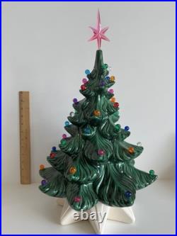 VINTAGE 17 Lighted Ceramic Christmas Tree White Pedestal Pink Star Complete