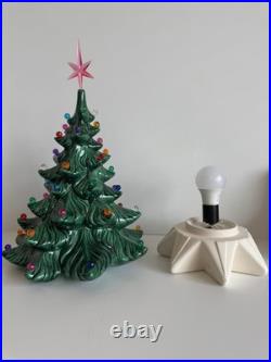 VINTAGE 17 Lighted Ceramic Christmas Tree White Pedestal Pink Star Complete