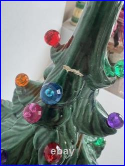 VINTAGE 17 Lighted Ceramic Christmas Tree White Pedestal Pink Star Complete
