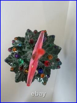 VINTAGE 17 Lighted Ceramic Christmas Tree White Pedestal Pink Star Complete