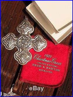 VINTAGE 1971 Reed & Barton Sterling Silver Christmas Cross Ornament Box & Pouch
