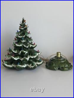 VINTAGE 20 Atlantic Mold Ceramic Christmas Tree Music Box Working Snow Flocked