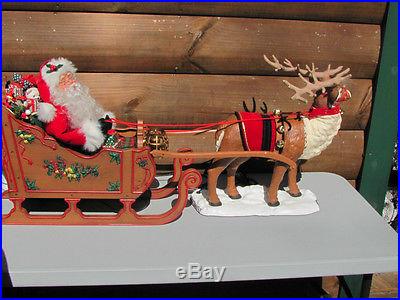 VINTAGE ANIMATED SANTA ON HIS SLEIGH PULLED BY HIS REINDEER 3ft LONG (LAST ONE)
