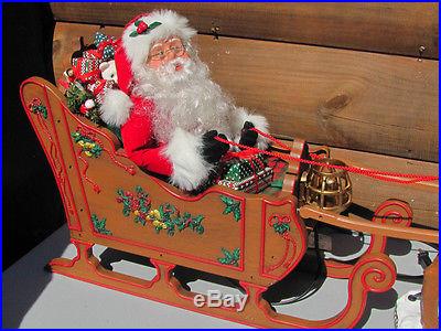 VINTAGE ANIMATED SANTA ON HIS SLEIGH PULLED BY HIS REINDEER 3ft LONG (LAST ONE)