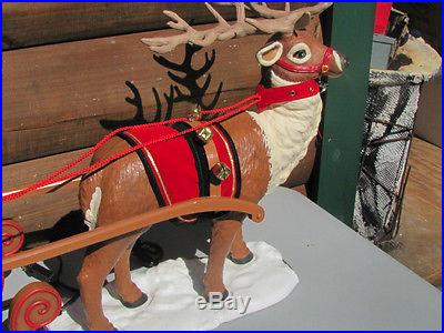 VINTAGE ANIMATED SANTA ON HIS SLEIGH PULLED BY HIS REINDEER 3ft LONG (LAST ONE)