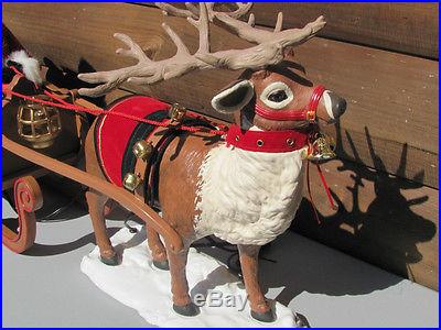 VINTAGE ANIMATED SANTA ON HIS SLEIGH PULLED BY HIS REINDEER 3ft LONG (LAST ONE)