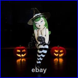 VIRAL Halloween Bella Lux Green Haired Sitting Witch 24 Inches 2026 Black Cat