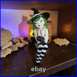VIRAL Halloween Bella Lux Green Haired Sitting Witch 24 Inches 2026 Black Cat