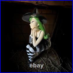 VIRAL Halloween Bella Lux Green Haired Sitting Witch 24 Inches 2026 Black Cat